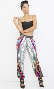 White colorful print tribal jogger pants